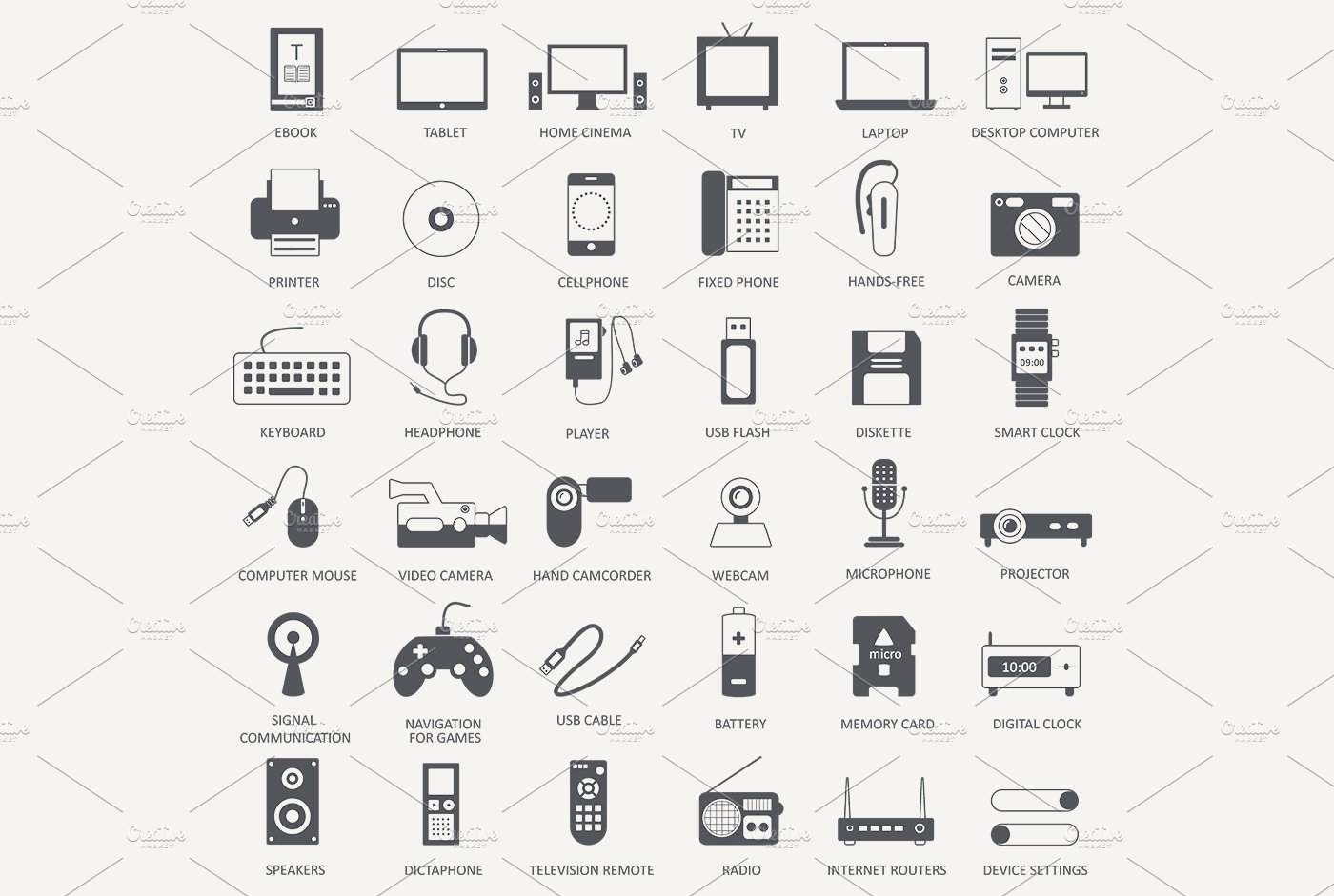 36 Multimedia Devices black icons preview image.