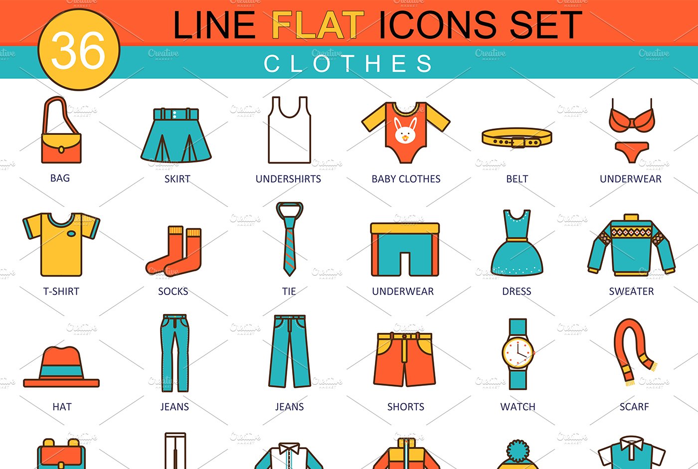 Clothes & shoes flat line icon set cover image.