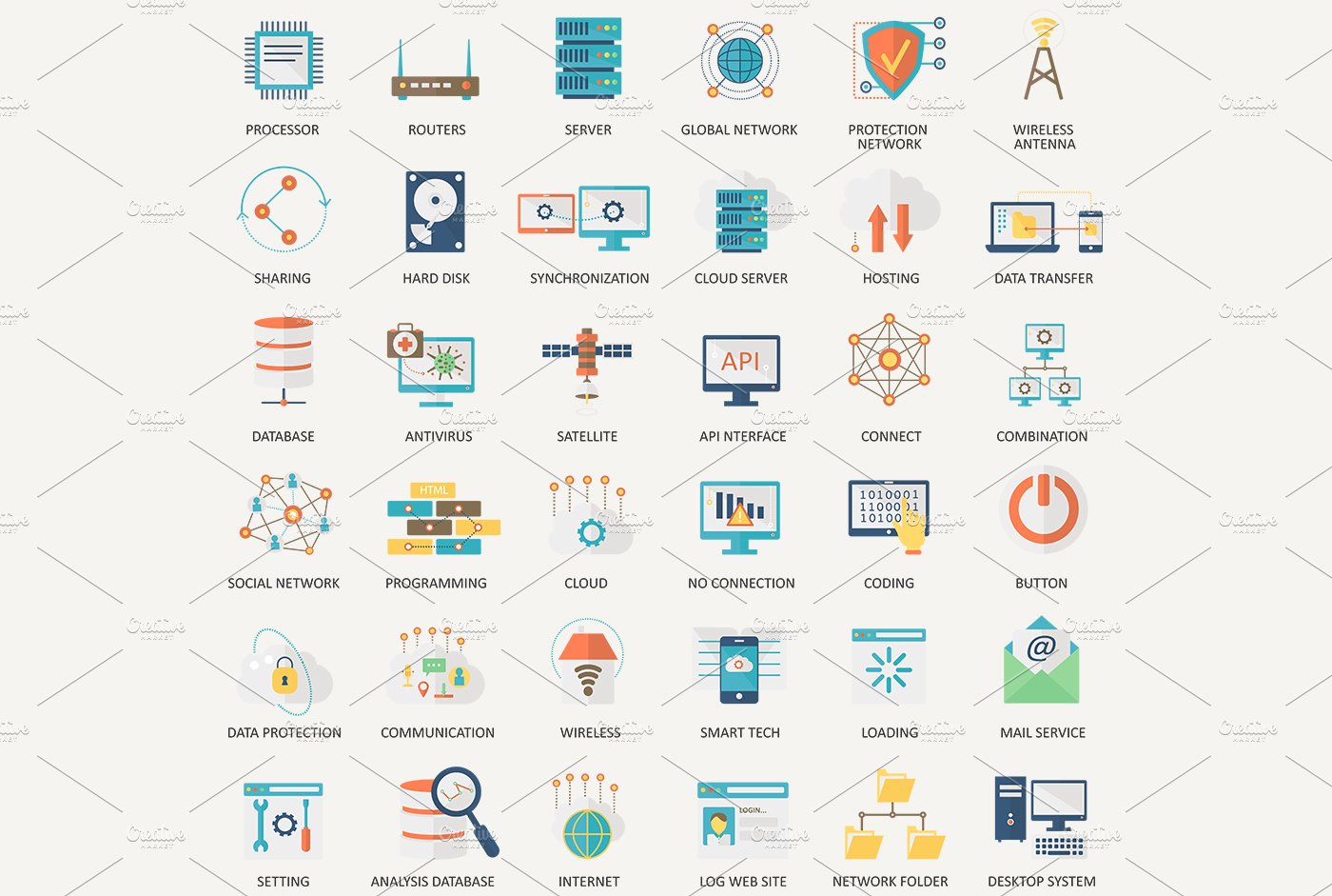 36 Multimedia devices flat icons set preview image.
