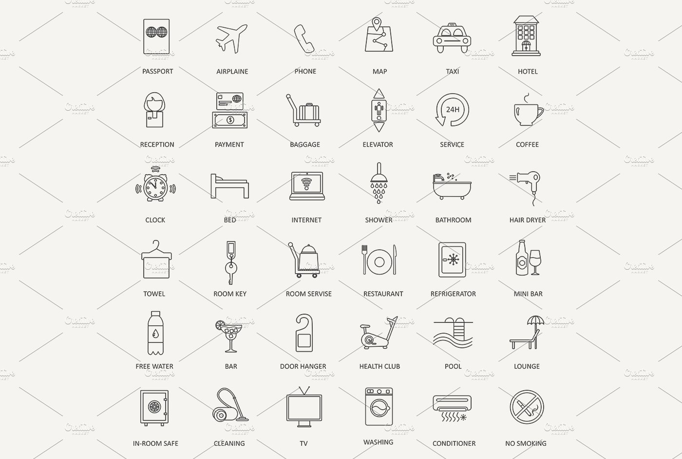 36 Hotel ultra modern line icons preview image.