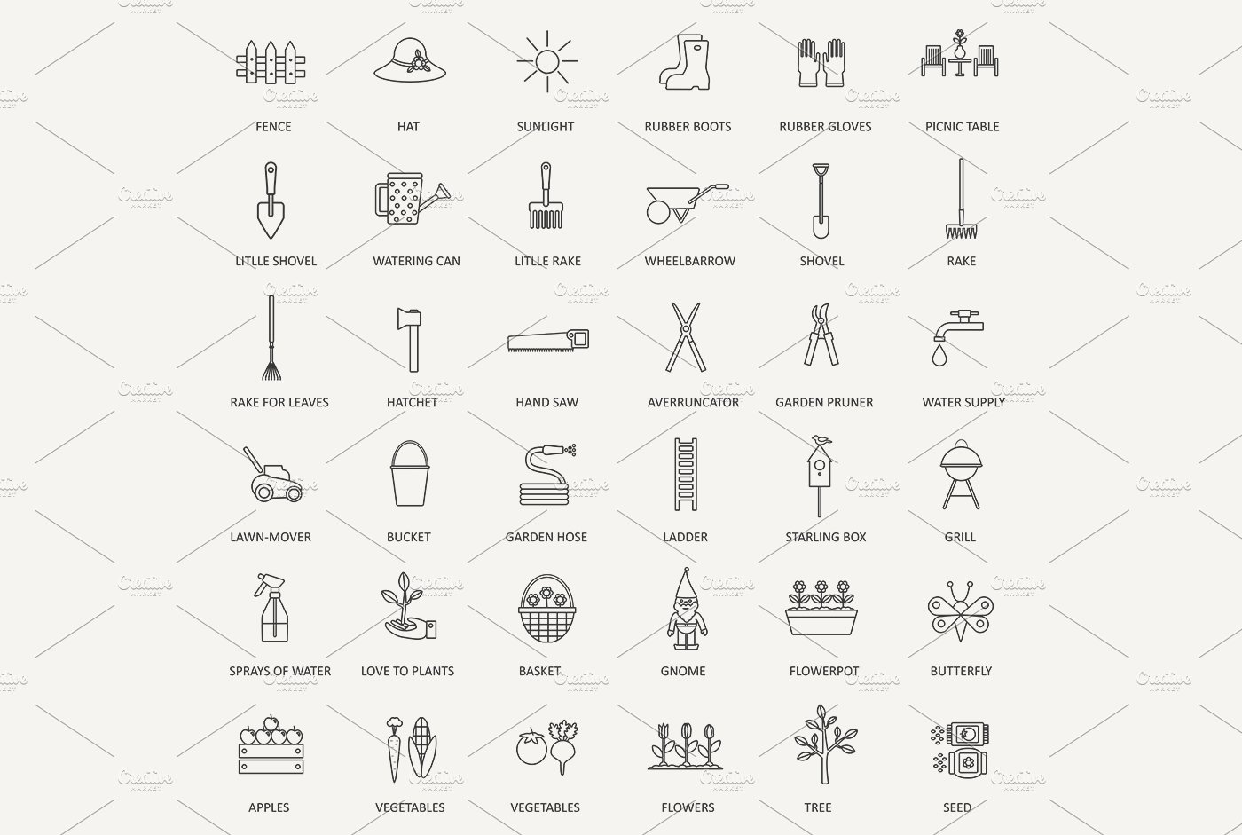 36 Garden line icons set preview image.