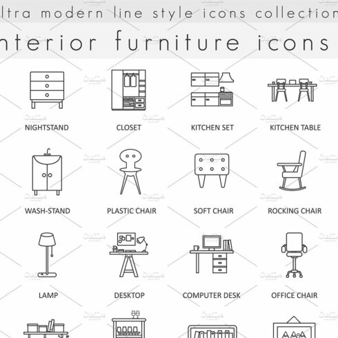 36 Furniture ultra modern line icons cover image.