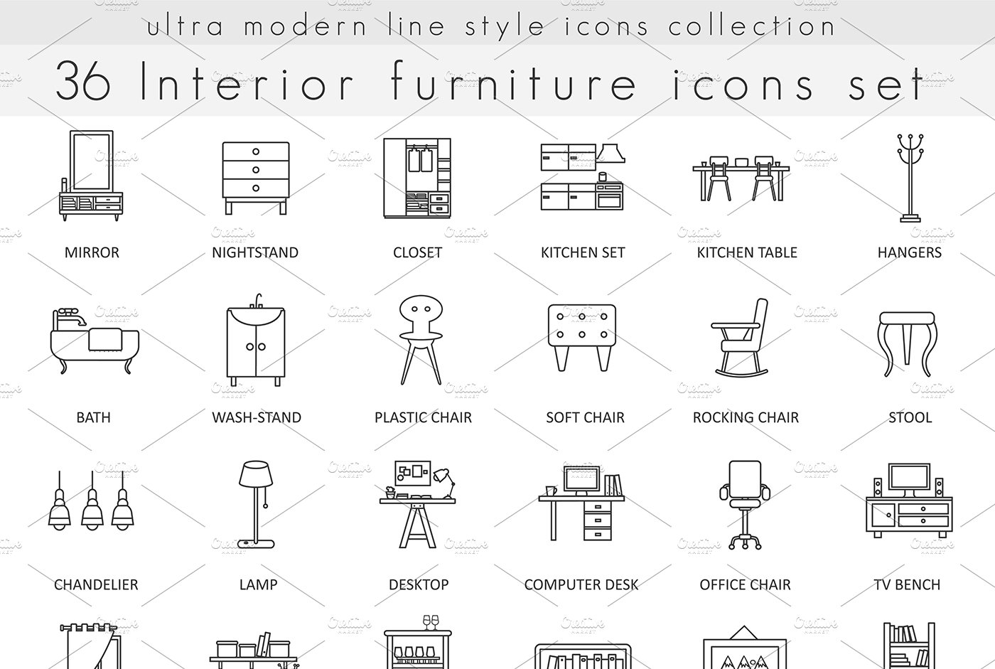 36 Furniture ultra modern line icons cover image.