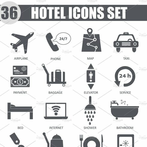 36 Hotel black icons set. cover image.