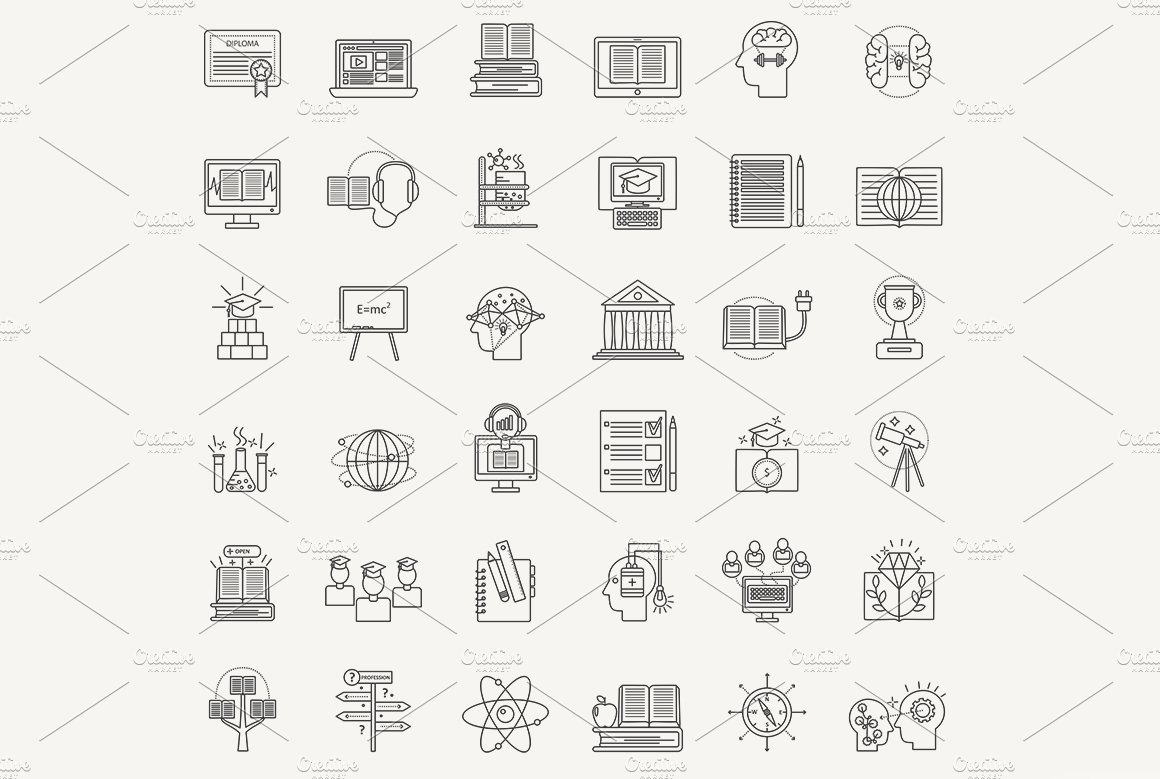 Modern education line icons set. preview image.