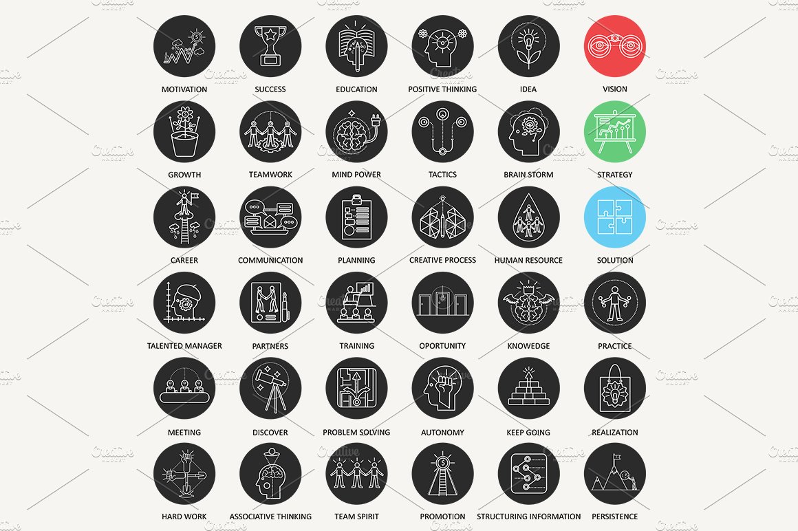 36 Business motivation icons preview image.