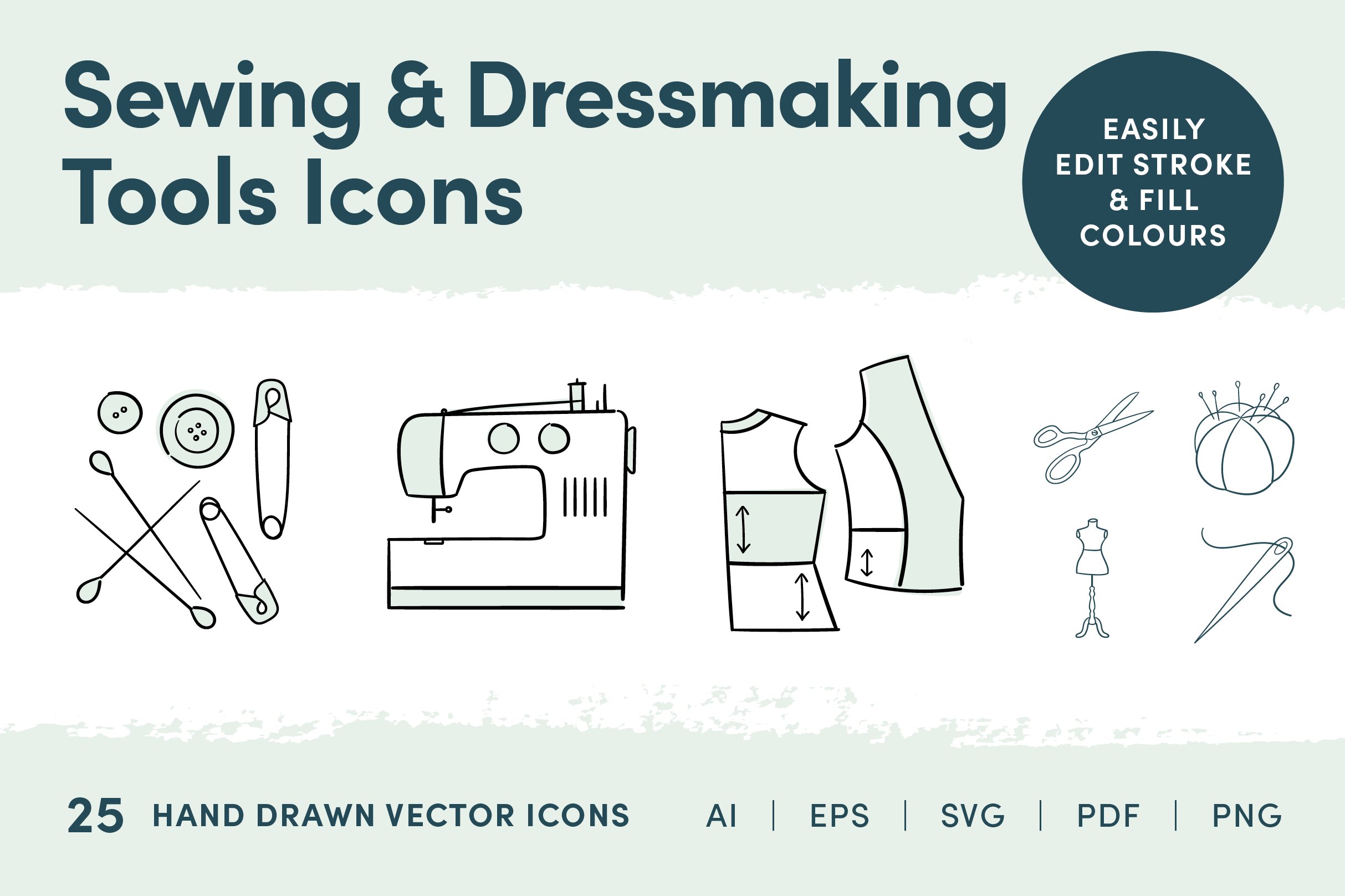 Sewing & Dressmaking Tools Icons cover image.