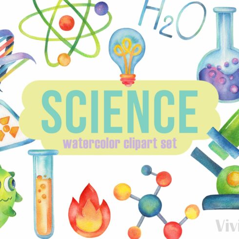 Science watercolor clipart,Chemistry cover image.