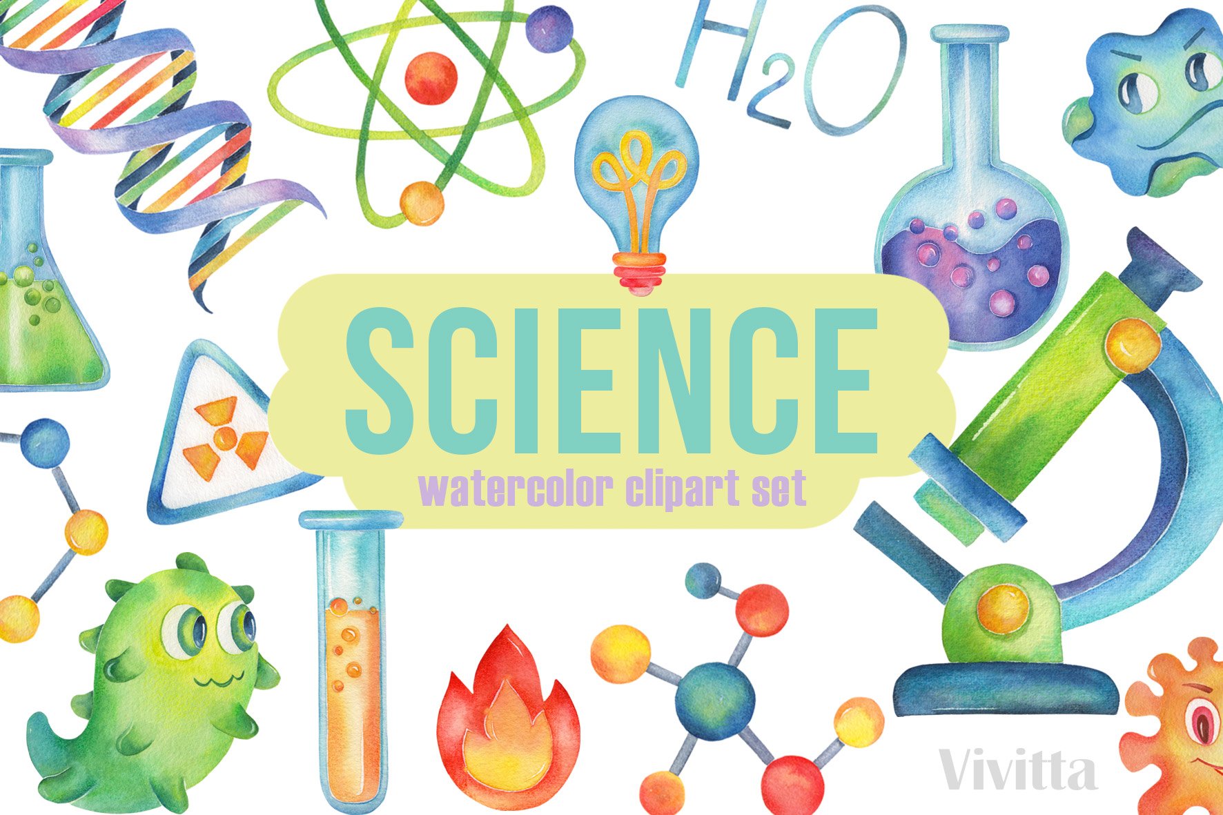 Science watercolor clipart,Chemistry cover image.