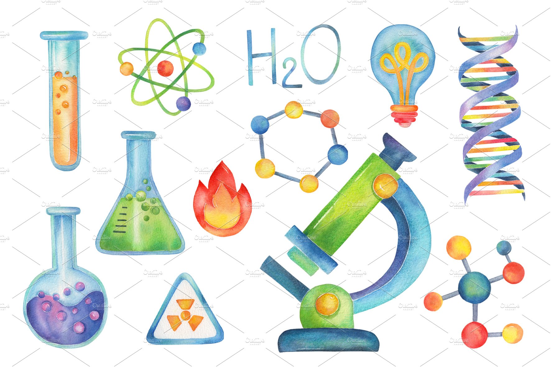 Science watercolor clipart,Chemistry preview image.