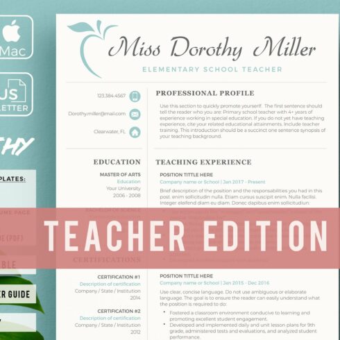 Professional Resume for Teachers cover image.