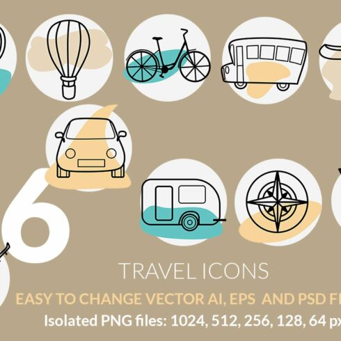 Travel and vacation icons set cover image.