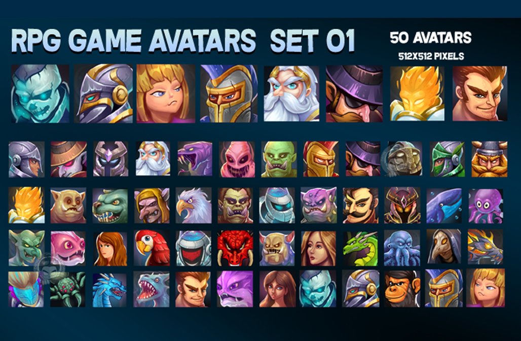 RPG Game Avatar icons Pack 01 cover image.