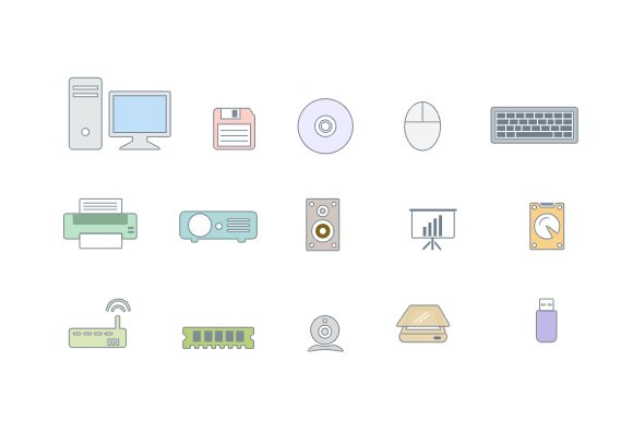 15 Computer Peripheral Icons cover image.