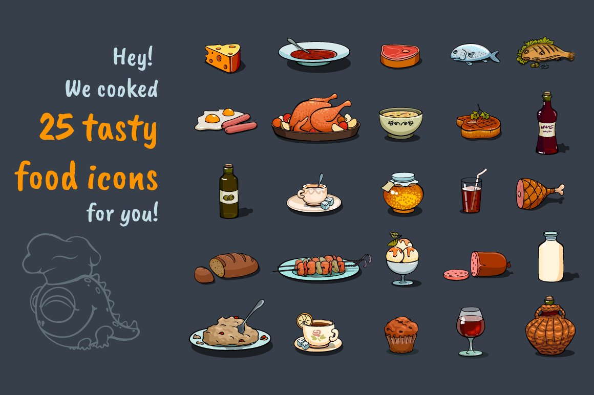 Cartoon Food Icons Game Set cover image.