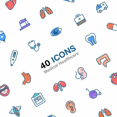 Medical Healthcare 40 icons cover image.