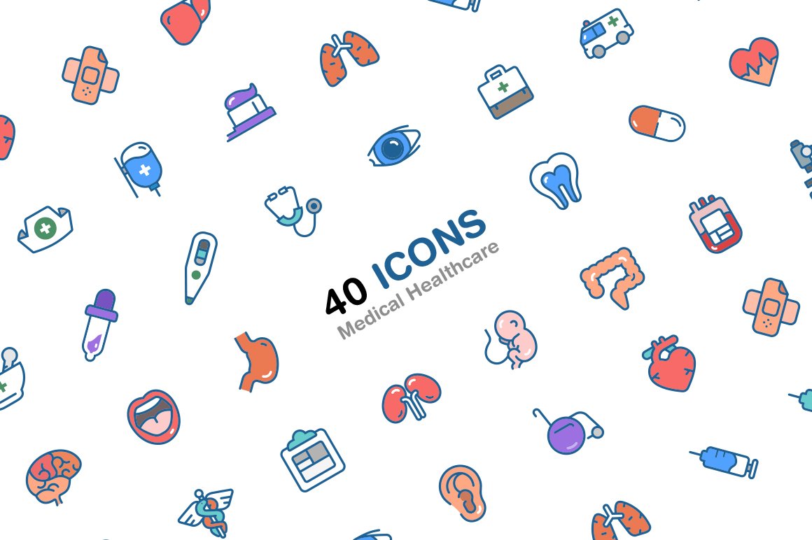 Medical Healthcare 40 icons cover image.