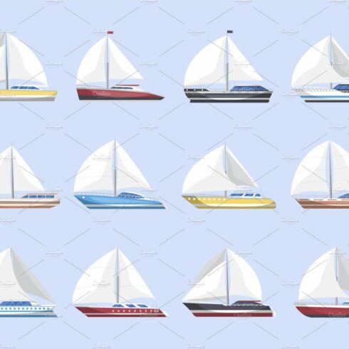 Sea sailboats side view isolated set cover image.