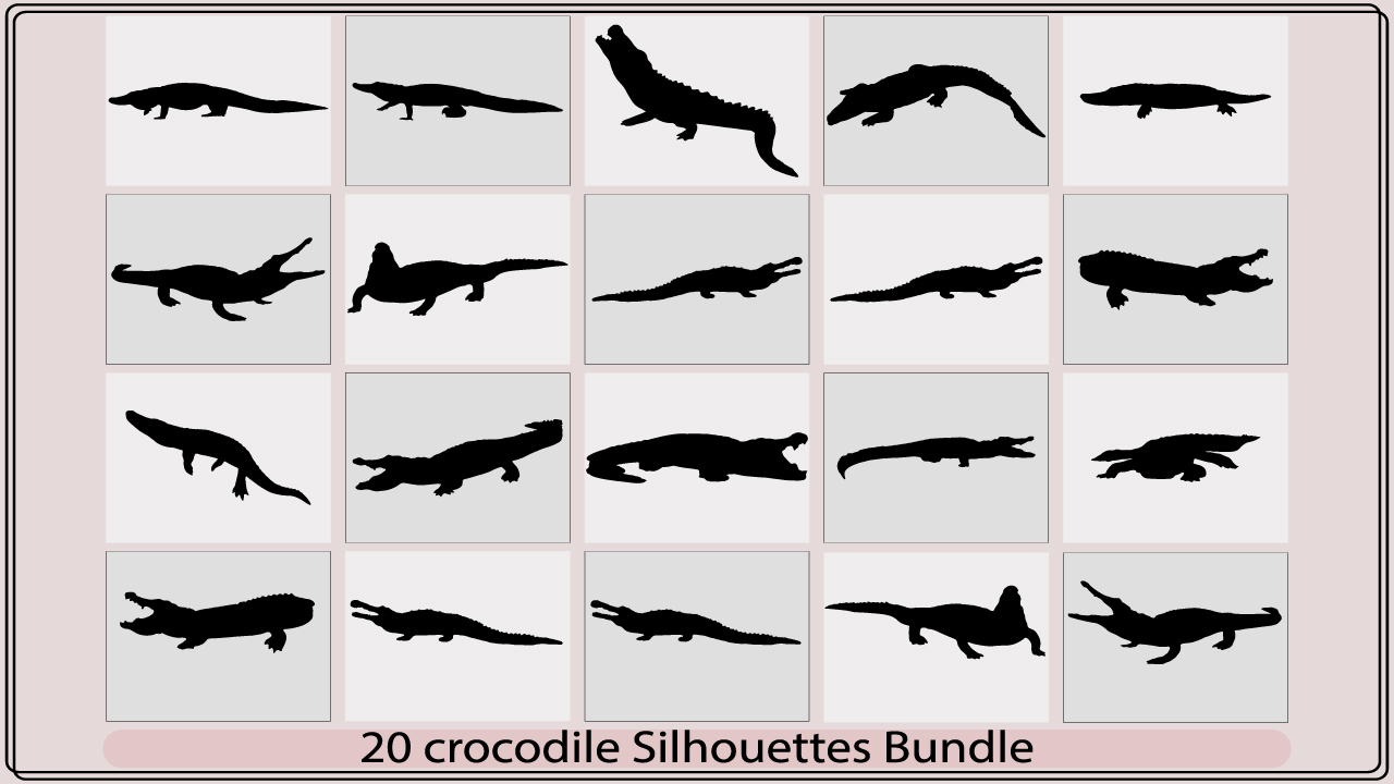 Collection of silhouettes of alligators.