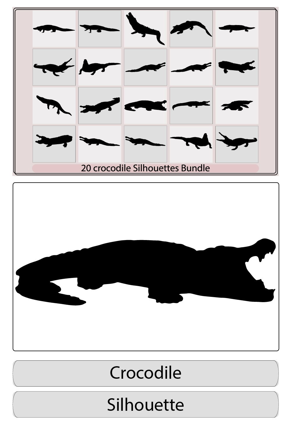 Vector of crocodile design silhouette,silhouette of crocodile,crocodile silhouette with an open mouth pinterest preview image.