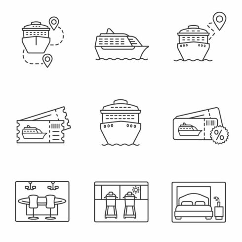 Cruise linear icons set cover image.