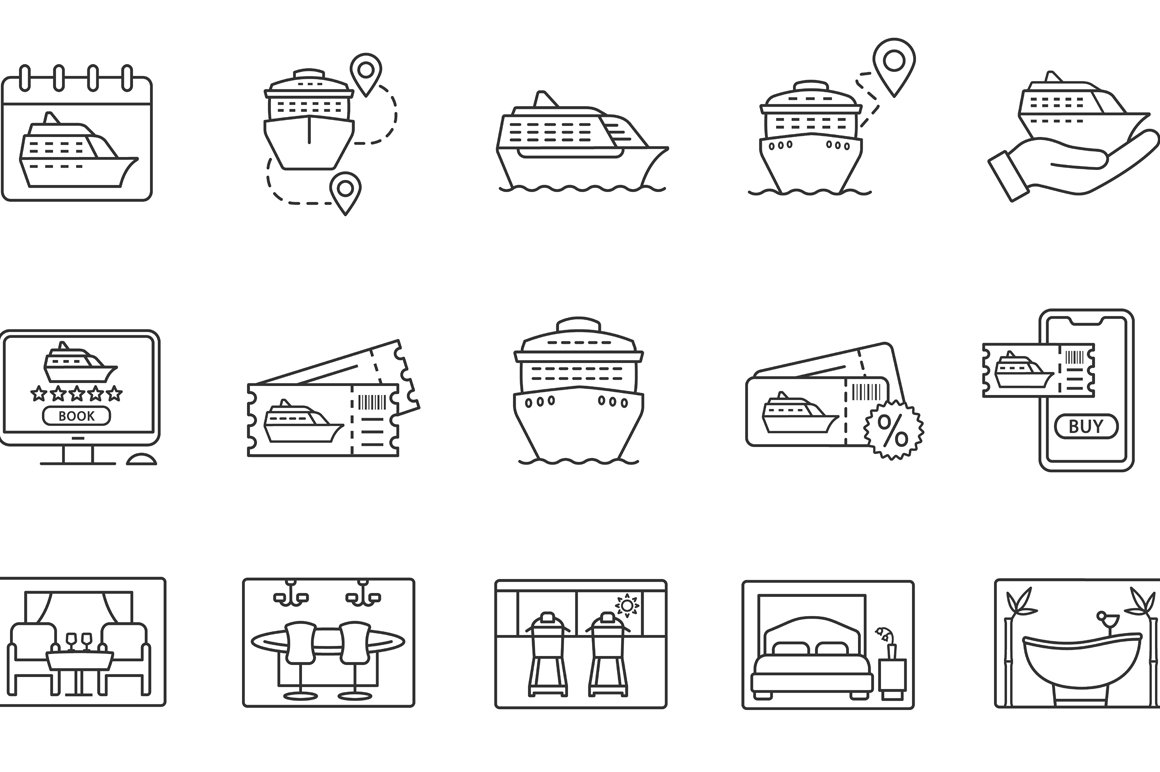 Cruise linear icons set cover image.