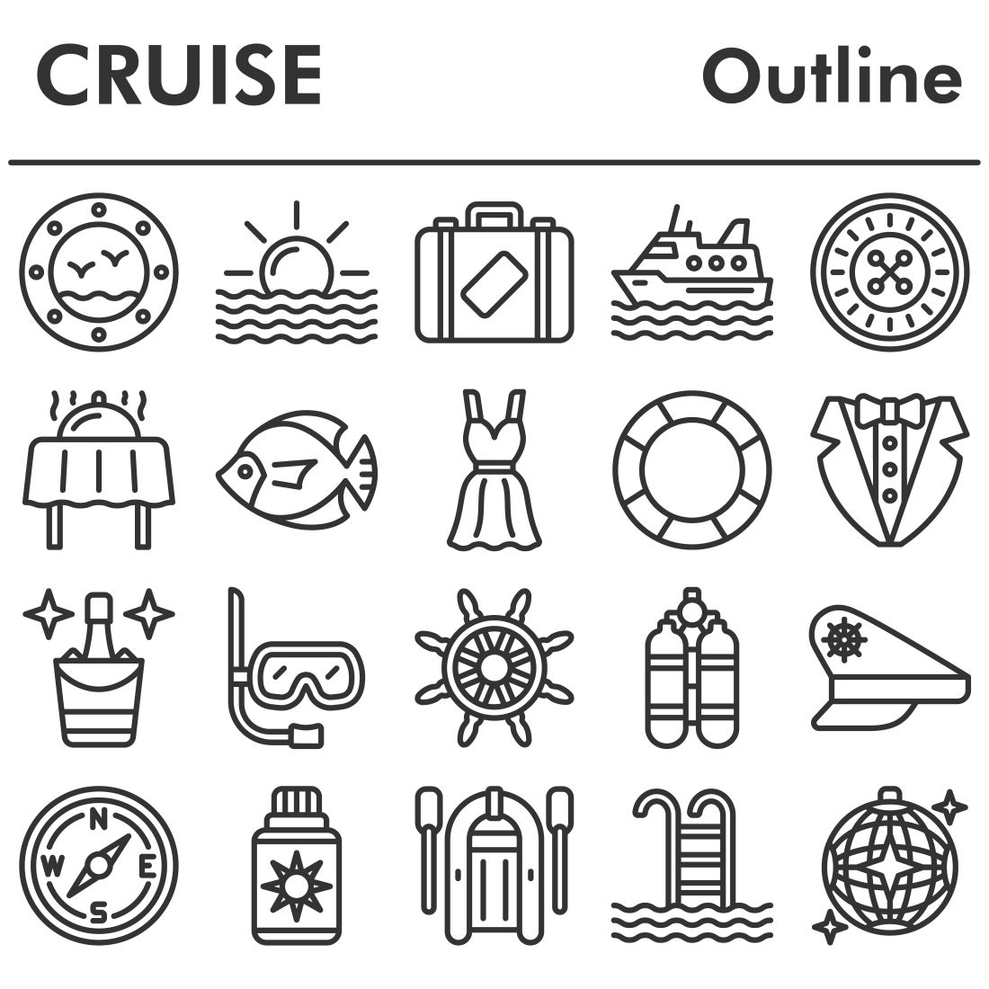 Set, cruise icons set cover image.