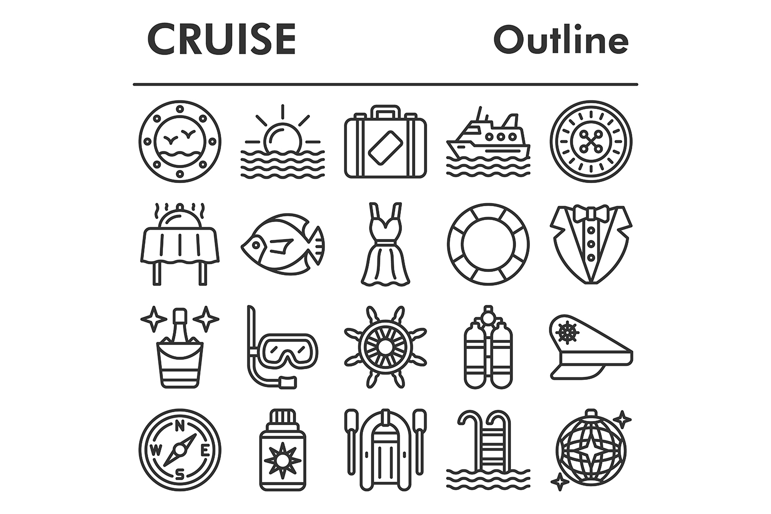 Set, cruise icons set pinterest preview image.