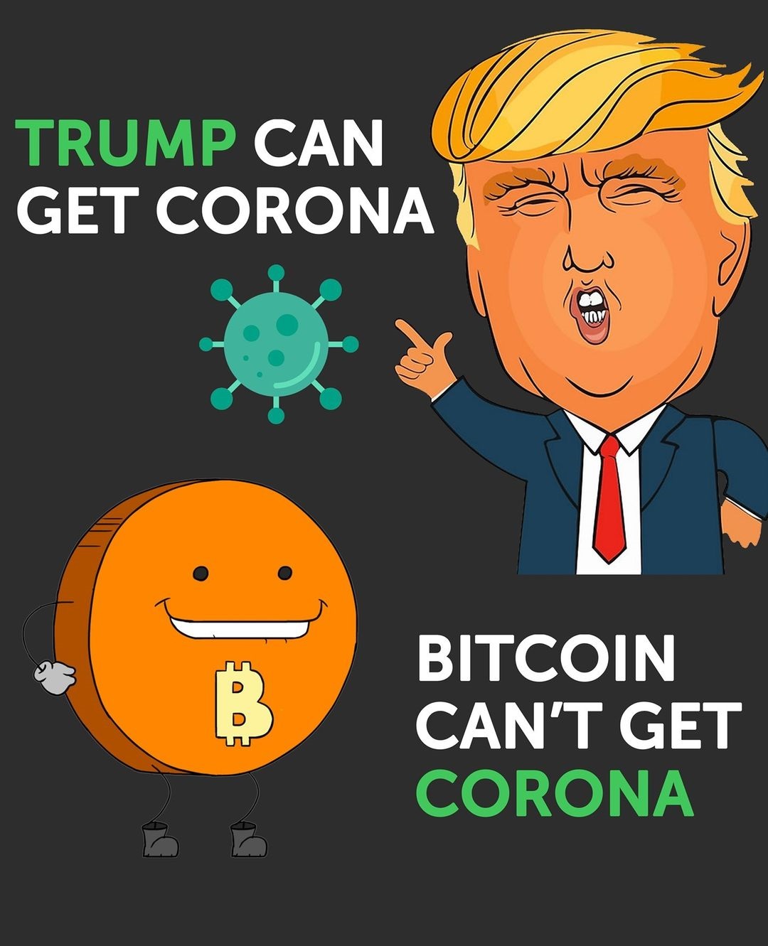 Picture of a cartoon of president trump and a bitcoin.