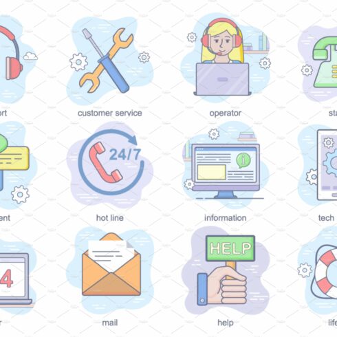 Customer support flat icons set cover image.