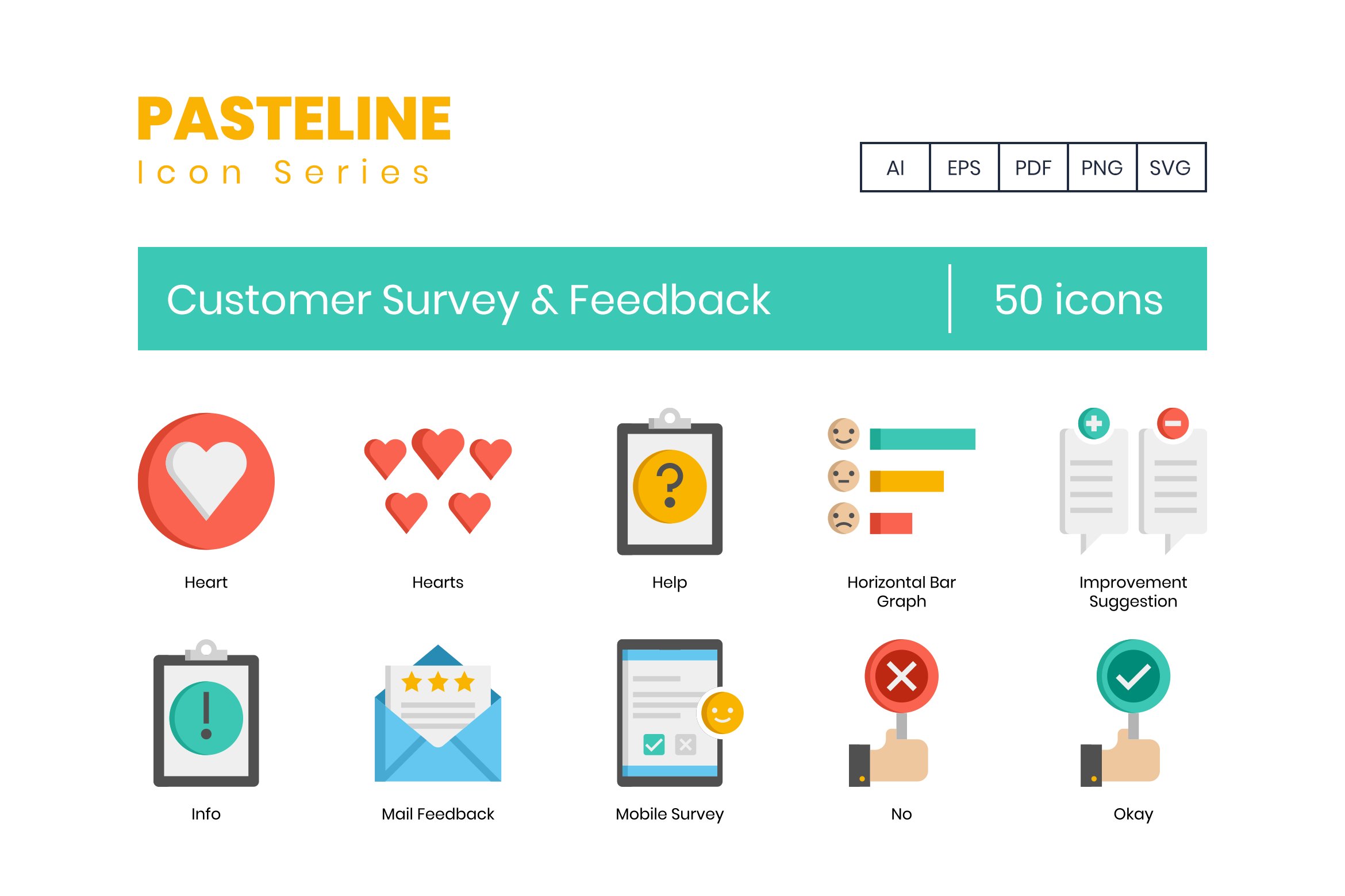 50 Customer Survey & Feedback Icons cover image.