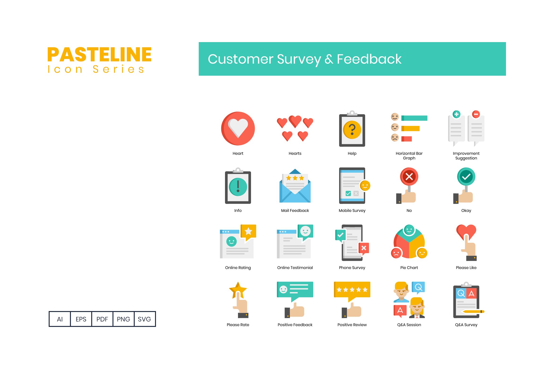 50 Customer Survey & Feedback Icons preview image.