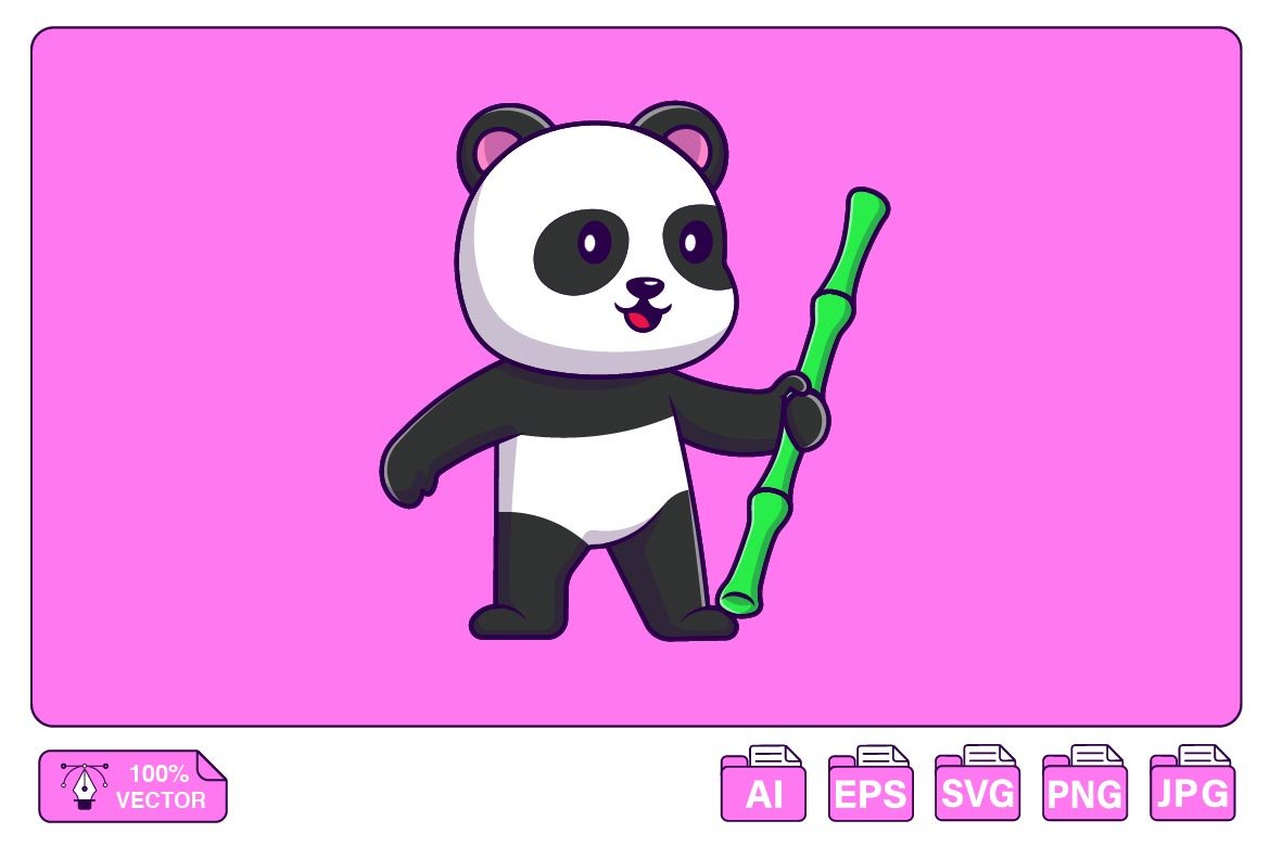 Cute Panda Holding Bamboo Cartoon cover image.