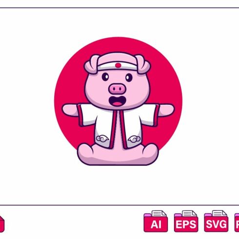 Cute Pig Wearing Japanese Costume cover image.