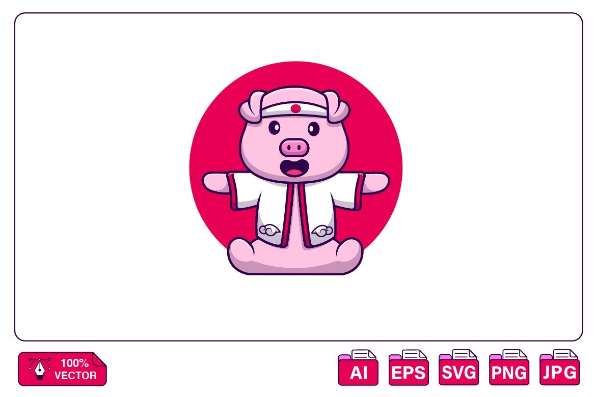Cute Pig Wearing Japanese Costume cover image.