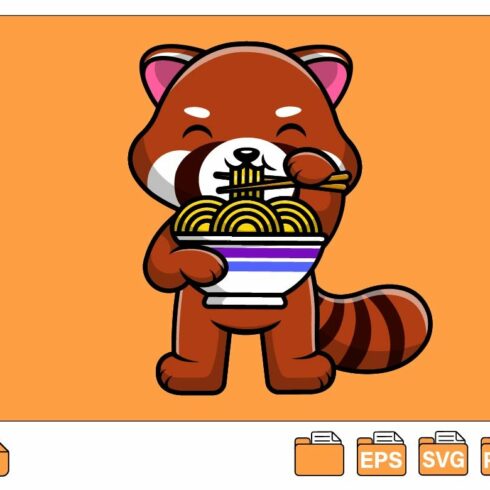 Cute Red Panda Eating Noodles Cartoo cover image.