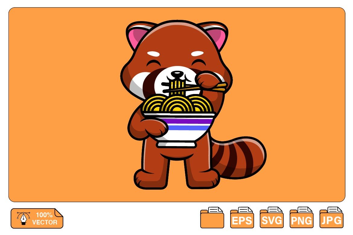 Cute Red Panda Eating Noodles Cartoo cover image.
