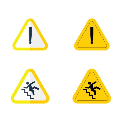 Vector vector warning signs of high voltage hazard and fall from stair icon isolated on a white background cover image.