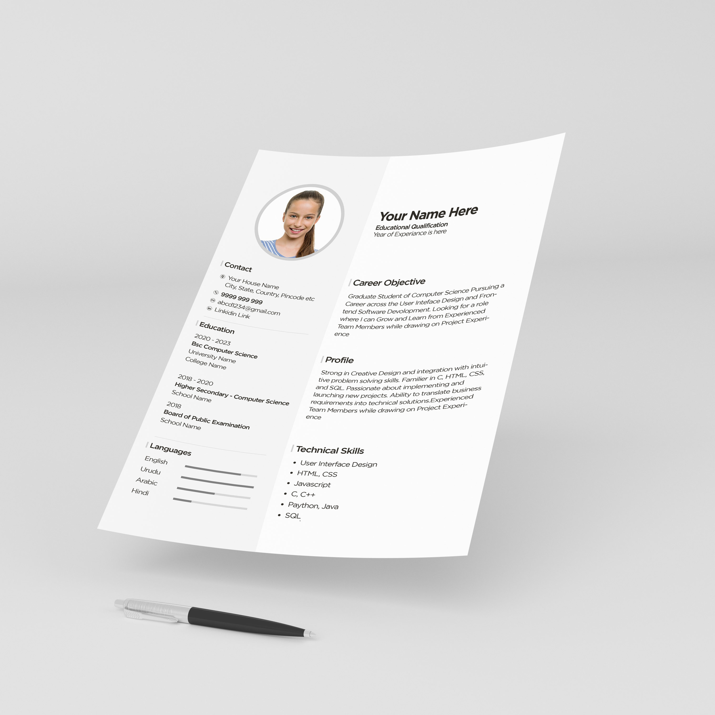 White resume with a black pen on top of it.