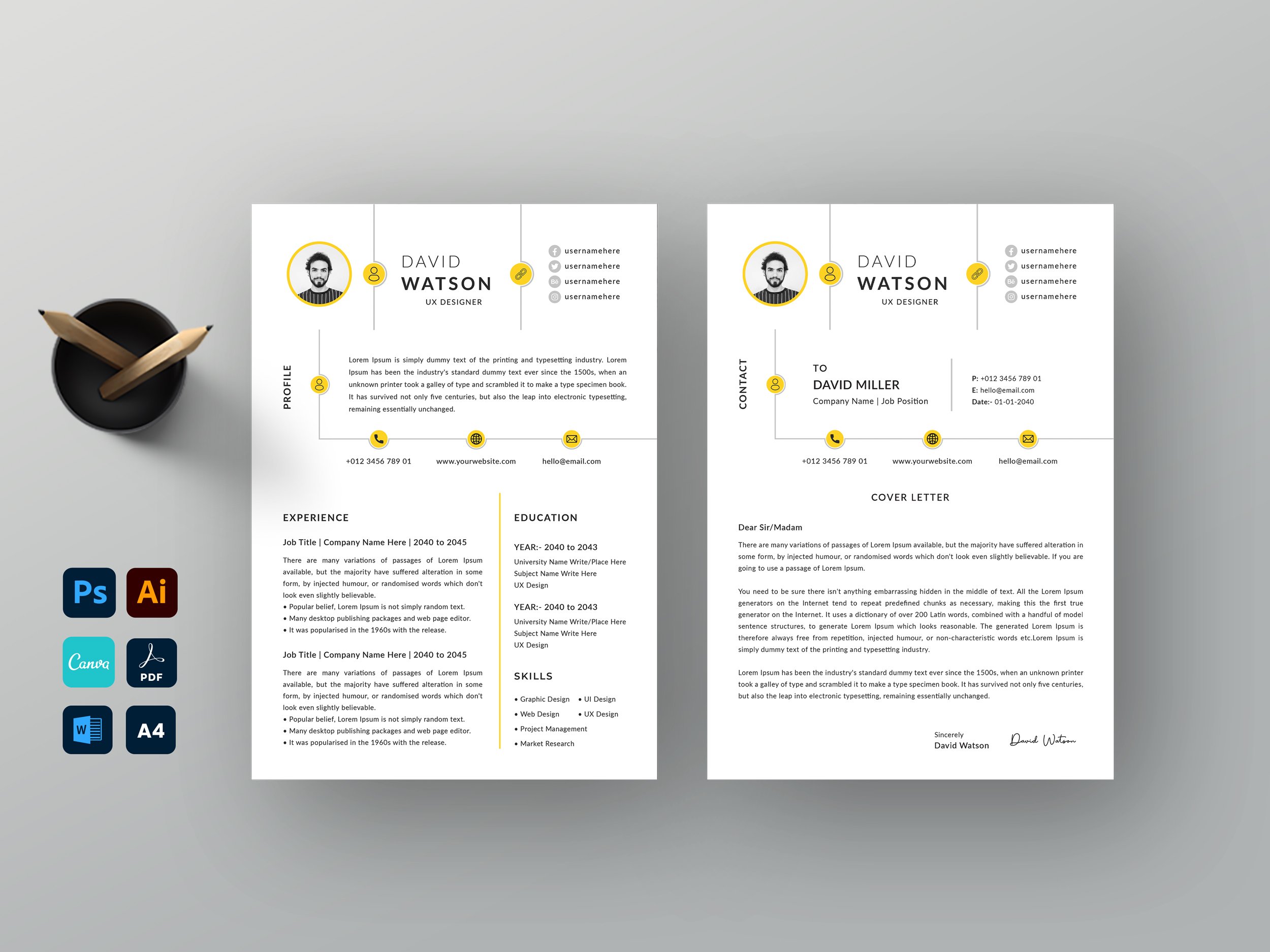 cv resume word and canva template cover image.