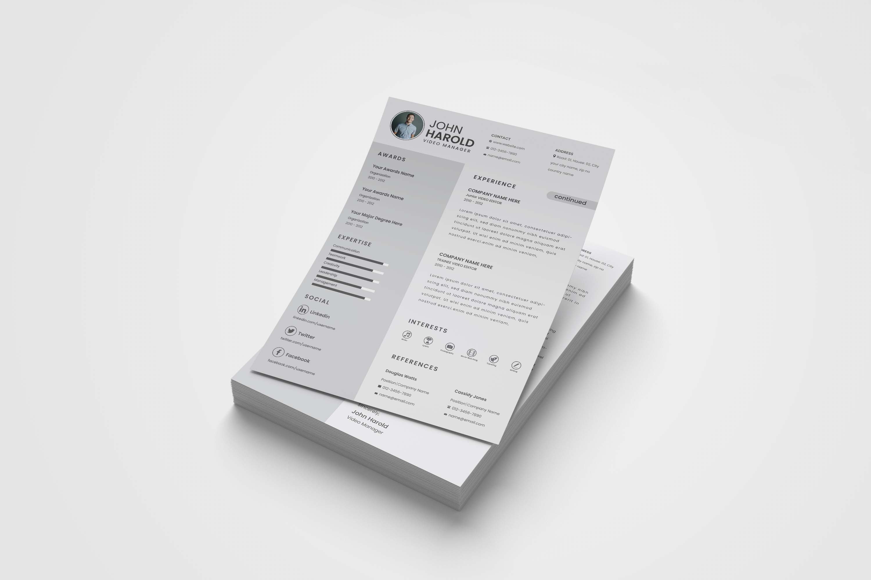 Modern CV Resume Template Design preview image.