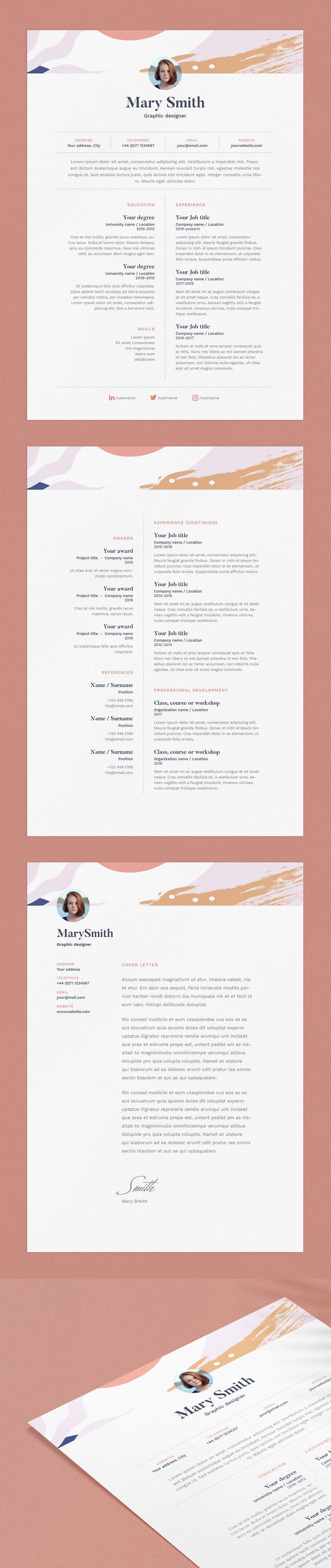 cv resume template with cover letter word photoshop indesign mary pinterest 184