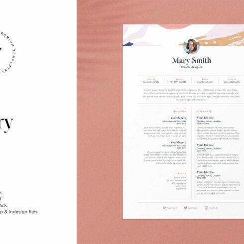 Mary | CV / resume template cover image.