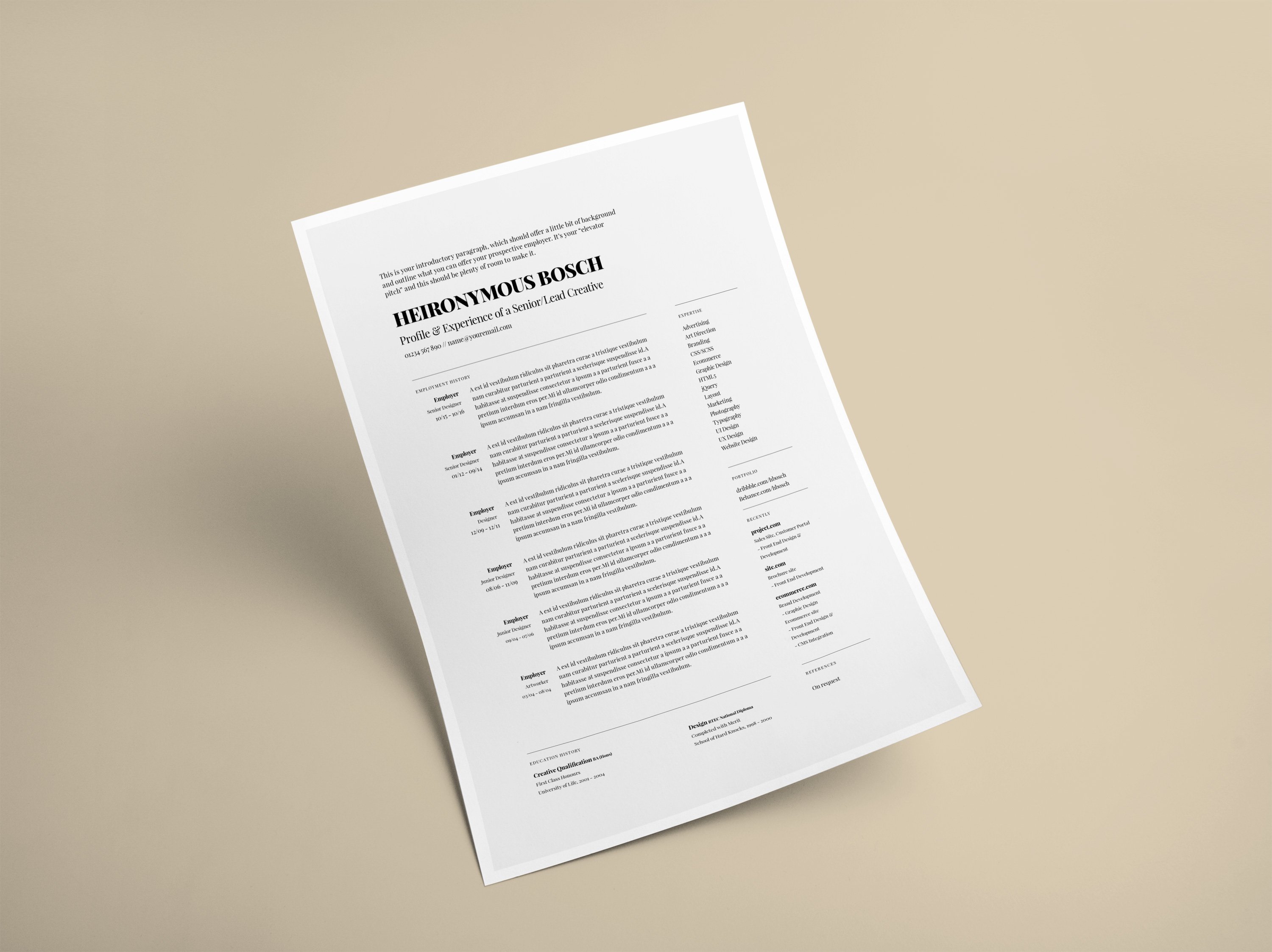 Simple, one-page CV/Resume cover image.