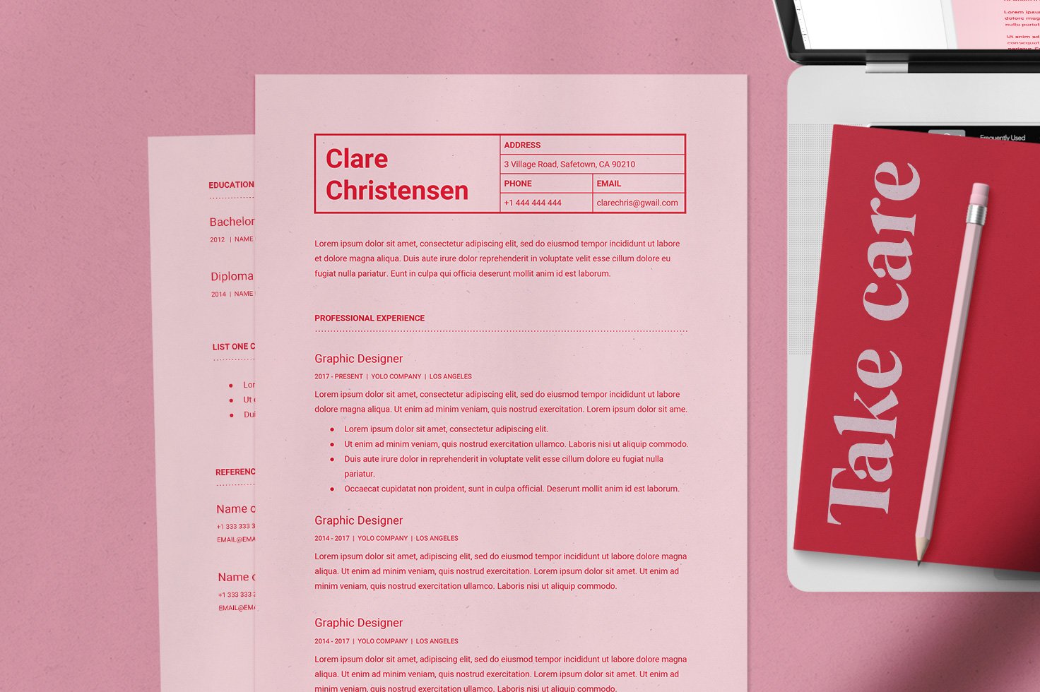 Pink Google Docs Resume Template cover image.