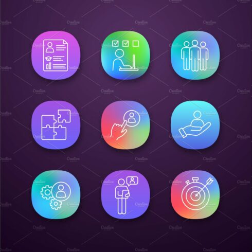 Business management app icons set cover image.