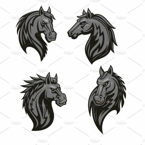 Black horse head mascot with tribal ornament cover image.