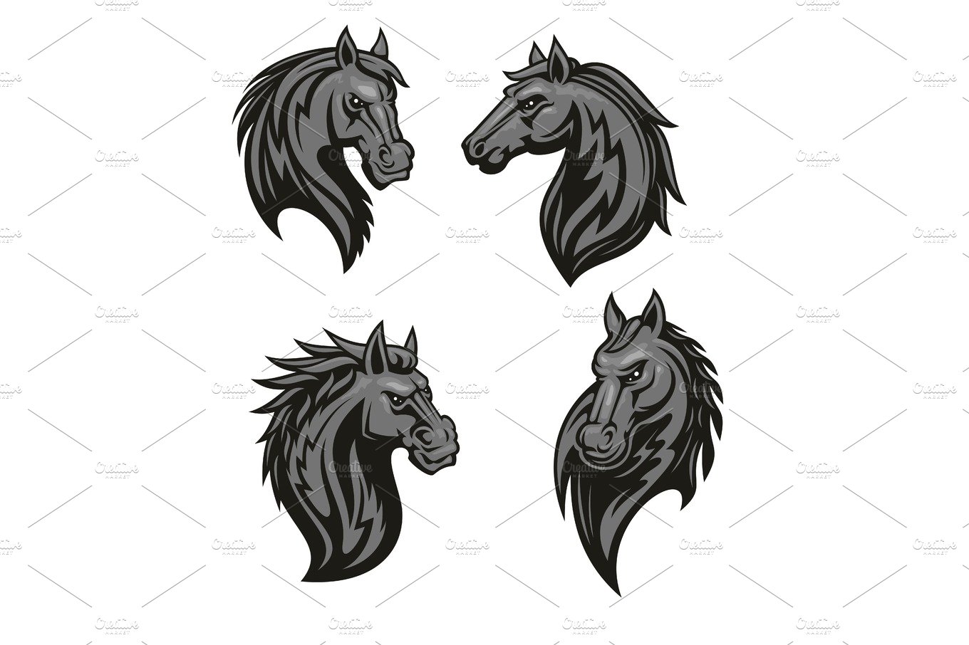 Black horse head mascot with tribal ornament cover image.