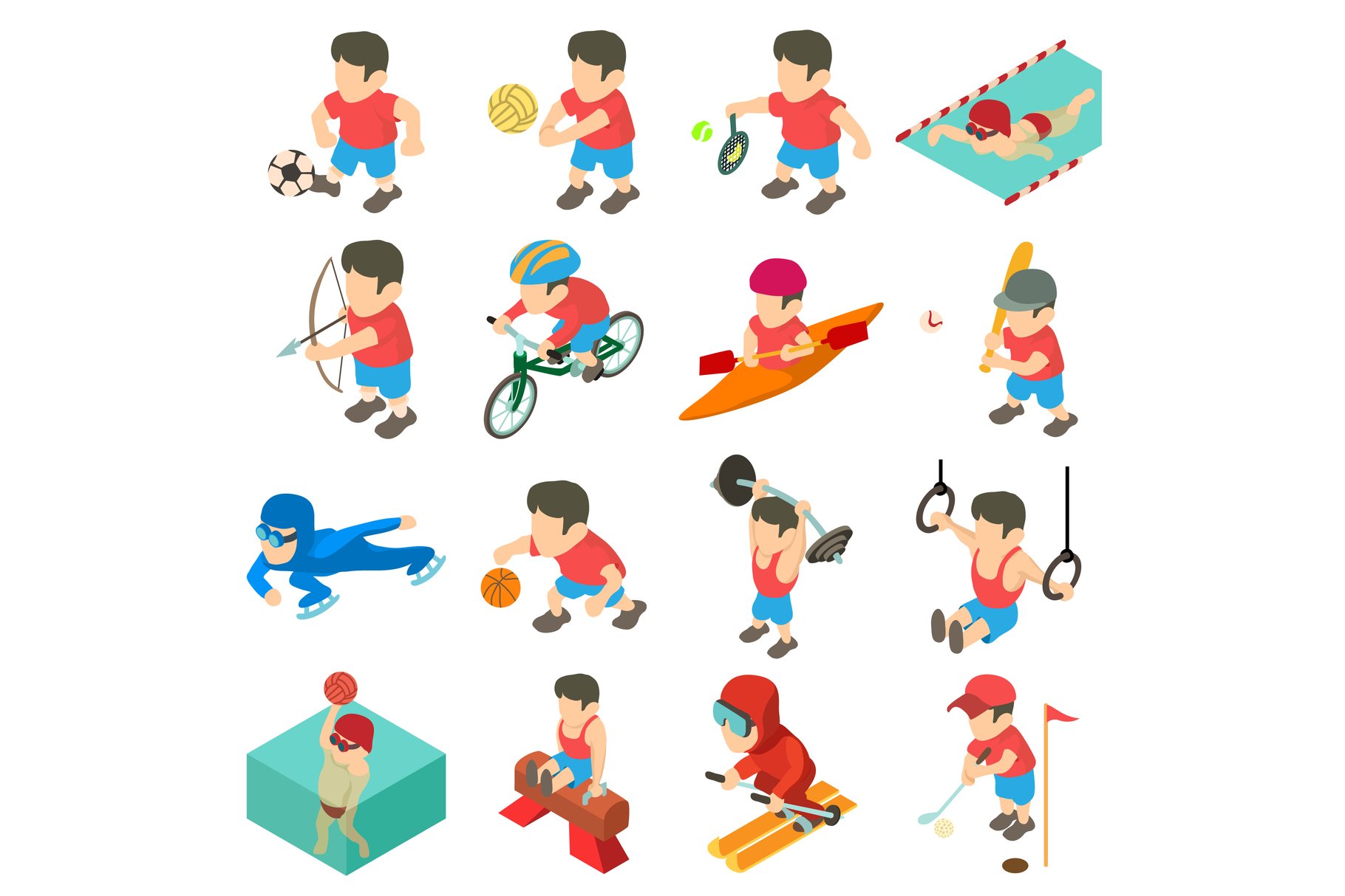 Sport icons set, isometric style cover image.