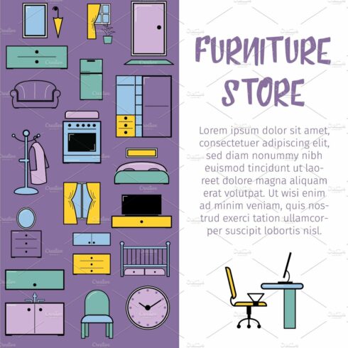 Furniture interior store vector cover image.